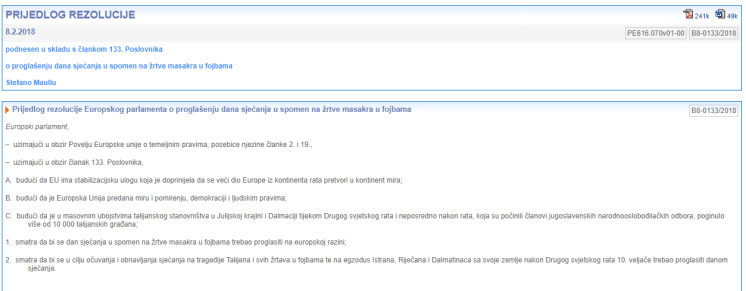 dan sjećanja, rezolucija